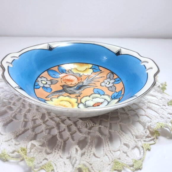 Noritake Bowl Hand Painted Bird and Flowers M Stamp Vintage Made in Japan - Picture 1 of 12